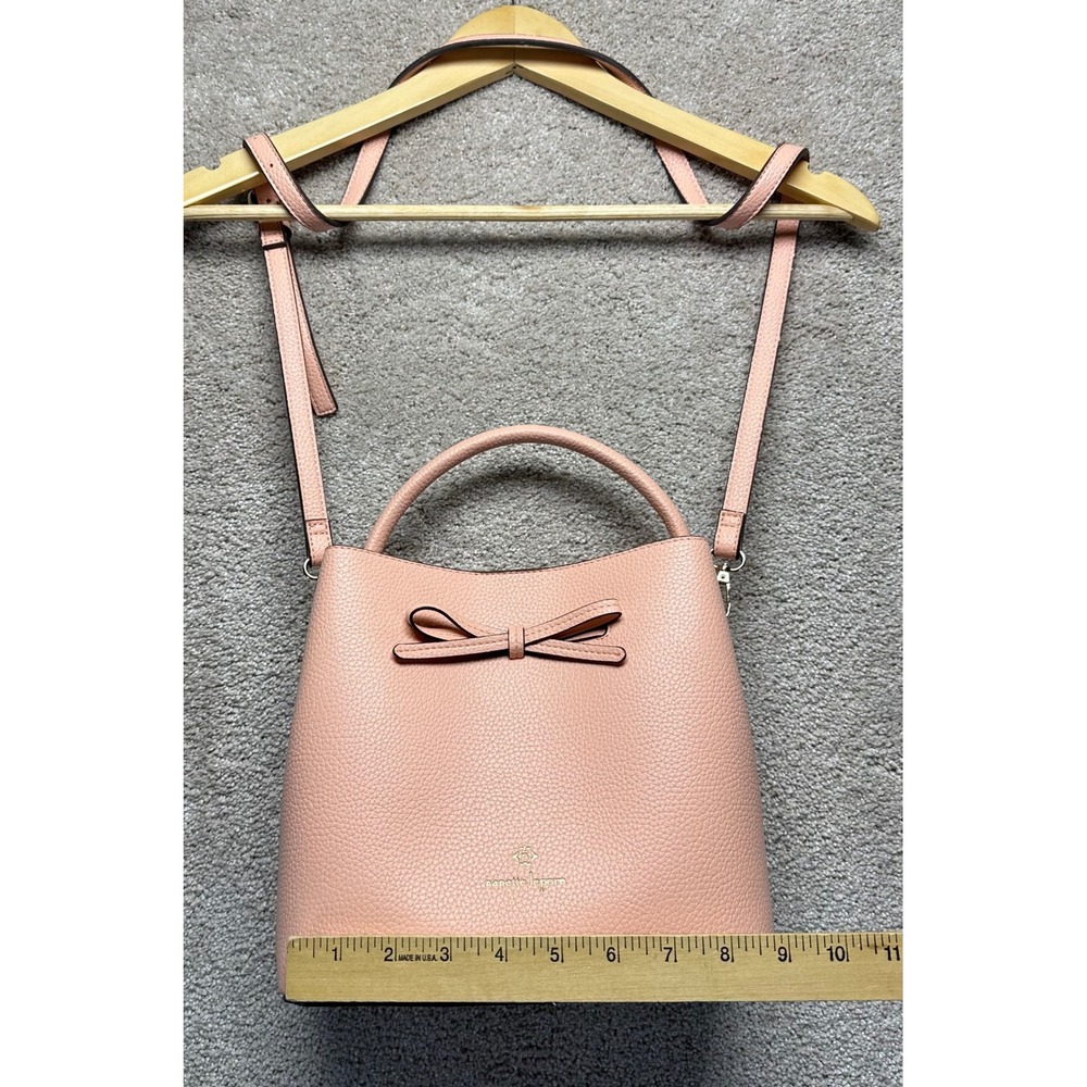 Nanette Lepore Pink Pebble‎ Bow Bucket Bag Crossbody Handbag Preppy Vegan Retro - Picture 6 of 16